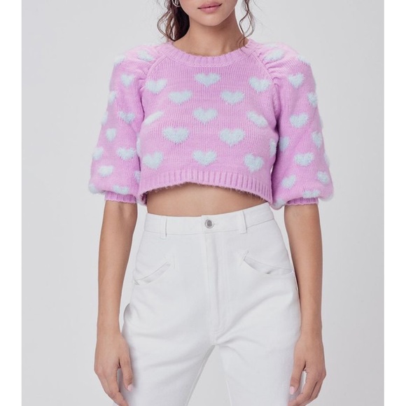 NWT For Love & Lemons Scarlet Puff Sleeve Sweater - Picture 1 of 14